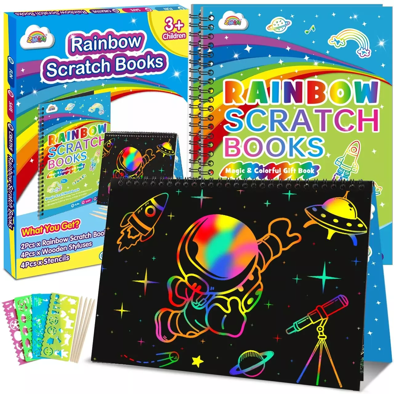 ZMLM Kids Arts Toys Set - Space Rainbow Scratch Paper - Blue - Large
